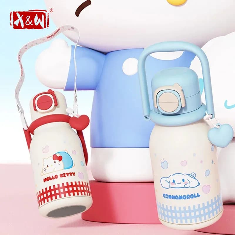 X&W640ML Stainless Steel Kawaii Sanrio Hello Kitty Insulated Water Bottle Straw Cup Vacuum Cup Portable Outdoor Ice Bucket