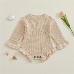 Baby Clothes Newborn Baby Rompers Cotton Knit Baby Girl Romper Long Sleeve Ruffle Trim Infant Baby Boys Jumpsuit Overalls