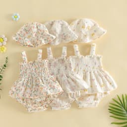 3-18M Baby Girl Summer Outfits Sleeveless Bow/Floral Print Skirt Romper with Hat Set Newborn Clothes