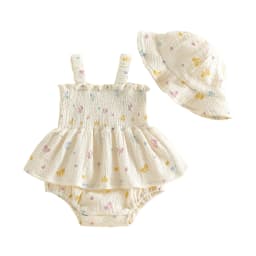 3-18M Baby Girl Summer Outfits Sleeveless Bow/Floral Print Skirt Romper with Hat Set Newborn Clothes