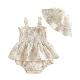 3-18M Baby Girl Summer Outfits Sleeveless Bow/Floral Print Skirt Romper with Hat Set Newborn Clothes