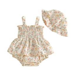 3-18M Baby Girl Summer Outfits Sleeveless Bow/Floral Print Skirt Romper with Hat Set Newborn Clothes