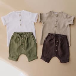 Vintage Linen Cotton Boys Shirt Toddler Summer Casual Clothing Sets Solid Short Sleeve T-Shirt Tops+Shorts Outfits For 0-3T Kids