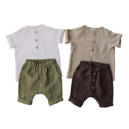 Vintage Linen Cotton Boys Shirt Toddler Summer Casual Clothing Sets Solid Short Sleeve T-Shirt Tops+Shorts Outfits For 0-3T Kids