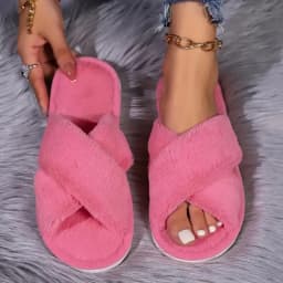 Popular Cross Furry Slippers Female Fluffy Slides Autumn Winter Outdoor Fashion Sexy EVA Light Flip Flops Sweat Soft Flat Shoes
