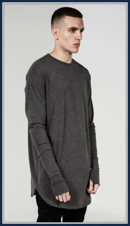 Quality Hip Hop T Shirt Full Mens Long Sleeve T-Shirt with Thumb Hole Cuffs Tees Shirts Curve Hem Men Street Wear Tops Plus Size