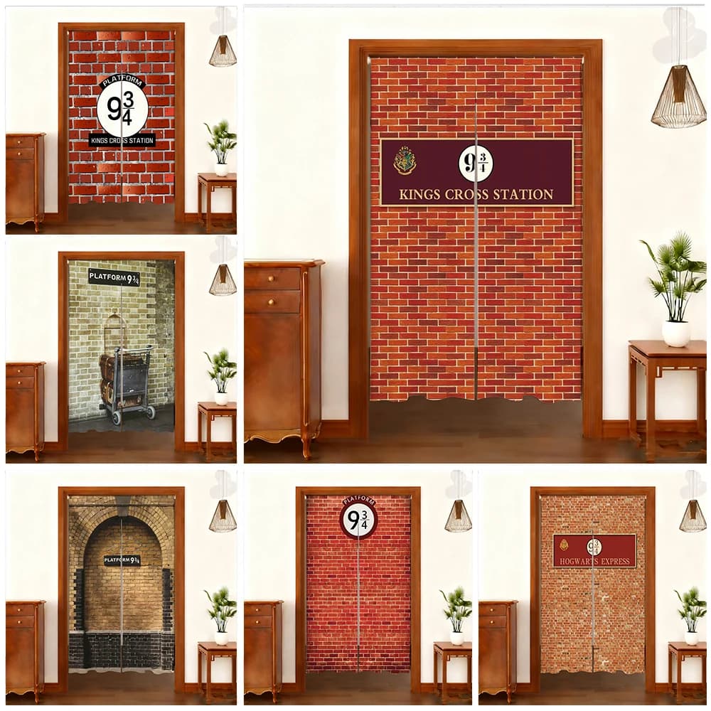 Harryy Potters 9 3/4 Train Platform Brick Wall Photography Backdrop Magic School Door Hanging Banner Half-Curtain Baby Portrait