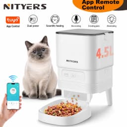 NITYERS 4.5L Smart Automatic Cat Feeder, Tuya App Remote Control Timed Pet Feeder for Cats & Dogs, 2.4G WiFi Dispenser with 10s Voice Recorder, Dual Power & Stainless Steel Bowl