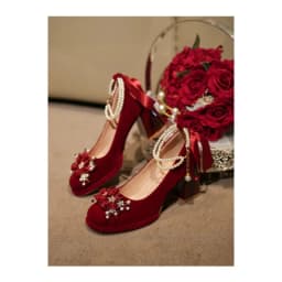 Red Wedding Shoes, Two-wear Wedding Dress, Mary Jane's Thick and High Heel Women's Shoes 2025 New Style
