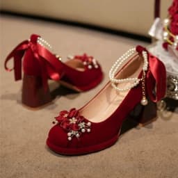 Red Wedding Shoes, Two-wear Wedding Dress, Mary Jane's Thick and High Heel Women's Shoes 2025 New Style