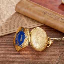 Personalized Fashion College Style Pentagonal Gold Blue Case Quartz Pendant Hanging Watch for Boys and Students Pocket Watch
