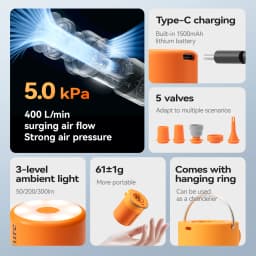 Qunature 3-in-1 Electric Air Pump Inflation Deflation Camping Light Lightweight Strong Air Pressure Mini Air Mattress/Swim Ring