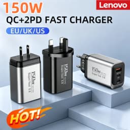 Lenovo 150W 3-Port Fast Charger PD QC3.0 Wall Charger USB-C Adapter For iPhone Samsung Xiaomi Multi Plug EU/US/UK Charger