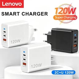 Lenovo 120W USB Dual Type-C Multi Port Mobile Phone Charger EU US UK Full Protocol Super Fast Charging Headband Indicator Light