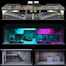 1/64 Scale Car Parking Lot Realistic Miniatures Garage Diorama Scenery Models Car Repair Shop Scene Display Car Garage Model Set