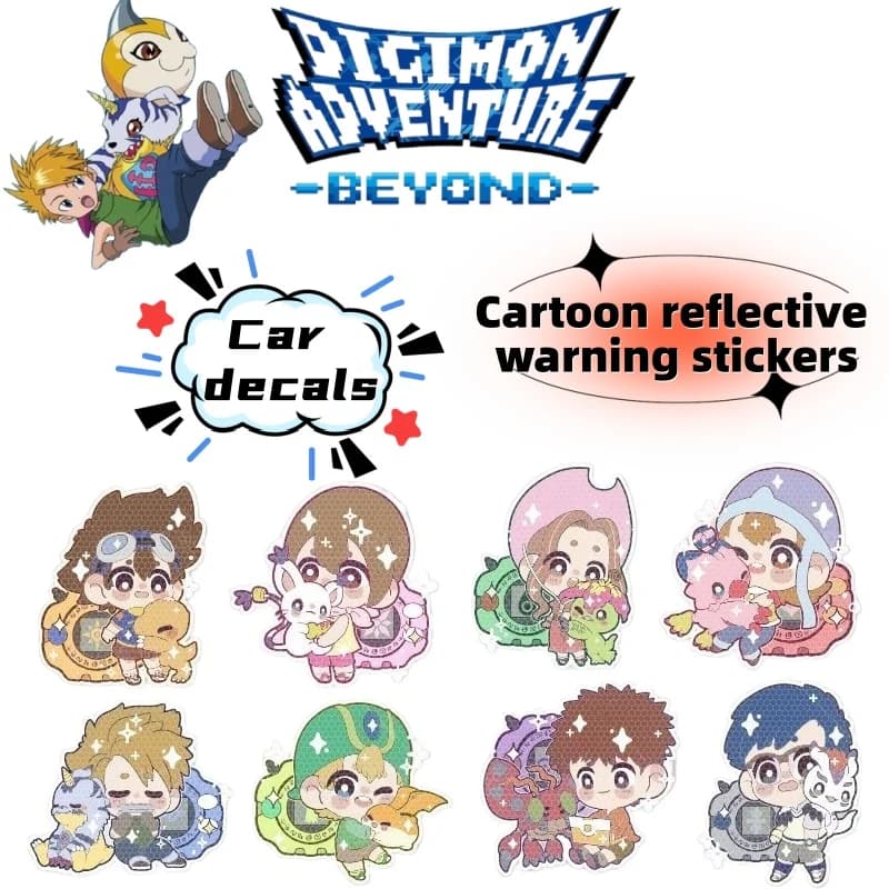 Digimon Anime Cartoon Reflective Warning Sticker - Agumon Cute Helmet Nighttime Reflective Decoration for Electric Vehicles