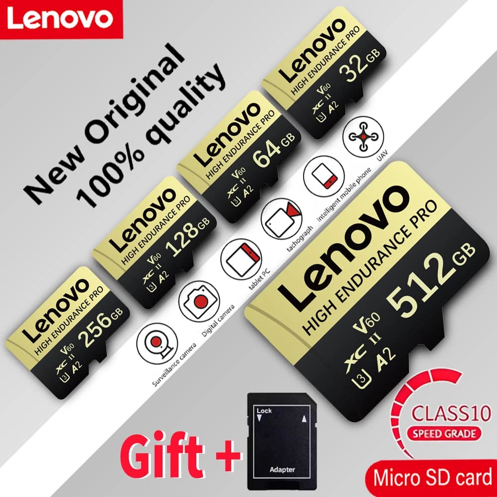 Lenovo High Speed Class 10 Mini SD Memory Card 256GB Micro TF Card for Smartphone - 32GB 64GB 128GB 256GB 512GB Options Availabl
