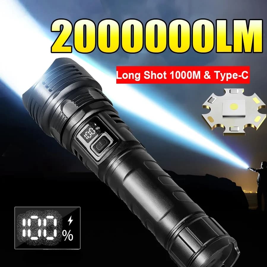 2000000 High Power LED Flashlights Type-C Rechargeable Torch Long Shot 1000M Waterproof Handlamp Outdoor Camping Fishing Lantern