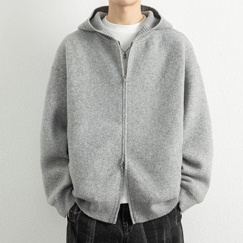 Legible Autumn Winter Casual Sweaters Men Solid Color Hooded Sweatercoats Male Loose Zip-up Knitted Cardigan Man
