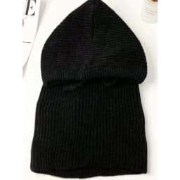 1pc Winter Warm Knitted Balaclava Cap,Outdoor ProofHood Scarf Neck Elastic Drawstring Soft Thick Beanie Hat for Skiing in Winter