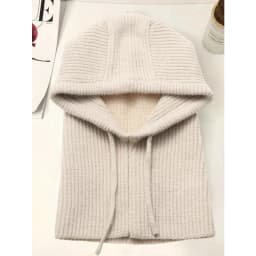 1pc Winter Warm Knitted Balaclava Cap,Outdoor ProofHood Scarf Neck Elastic Drawstring Soft Thick Beanie Hat for Skiing in Winter