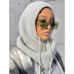 1pc Winter Warm Knitted Balaclava Cap,Outdoor ProofHood Scarf Neck Elastic Drawstring Soft Thick Beanie Hat for Skiing in Winter