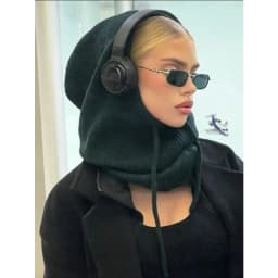 1pc Winter Warm Knitted Balaclava Cap,Outdoor ProofHood Scarf Neck Elastic Drawstring Soft Thick Beanie Hat for Skiing in Winter