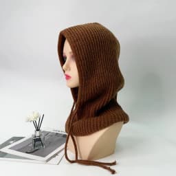 1pc Winter Warm Knitted Balaclava Cap,Outdoor ProofHood Scarf Neck Elastic Drawstring Soft Thick Beanie Hat for Skiing in Winter