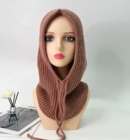 1pc Winter Warm Knitted Balaclava Cap,Outdoor ProofHood Scarf Neck Elastic Drawstring Soft Thick Beanie Hat for Skiing in Winter