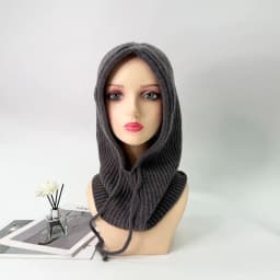 1pc Winter Warm Knitted Balaclava Cap,Outdoor ProofHood Scarf Neck Elastic Drawstring Soft Thick Beanie Hat for Skiing in Winter