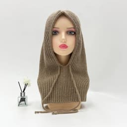 1pc Winter Warm Knitted Balaclava Cap,Outdoor ProofHood Scarf Neck Elastic Drawstring Soft Thick Beanie Hat for Skiing in Winter
