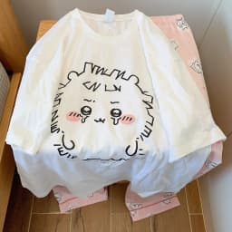 Oversized White Tops for Men Women Chiikawa Group Graphic Tee Cute Japanese Mascot Design Loose Fit Summer Streetwear Anime