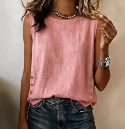 Fashion Elegant Tops Shirt Summer New Women's Round Neck Casual Loose Button Cotton Linen Solid Color Top Shirt Womens Clothing