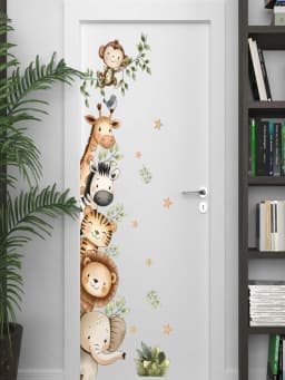 Cute Watercolor Safari Animal Wall Decals Removable Giraffe Elephant Tiger Stickers for Kids Nursery Playroom