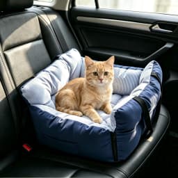 Blue‑Stripe Dog Car Seat Bed Pet Car Booster Seat With Safety Belt Washable Anti‑Collision Travel Sofa For Dogs And Cats