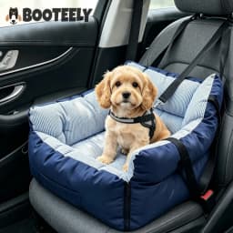Blue‑Stripe Dog Car Seat Bed Pet Car Booster Seat With Safety Belt Washable Anti‑Collision Travel Sofa For Dogs And Cats