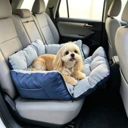 Blue‑Stripe Dog Car Seat Bed Pet Car Booster Seat With Safety Belt Washable Anti‑Collision Travel Sofa For Dogs And Cats