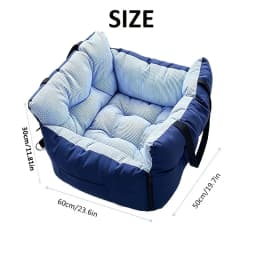 Blue‑Stripe Dog Car Seat Bed Pet Car Booster Seat With Safety Belt Washable Anti‑Collision Travel Sofa For Dogs And Cats