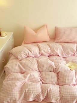Pink Duvet Cover Set Classic Plaid Twin Queen Size Girls Boys Flat Sheet Pillowcase No Filler Soft Home Decor Bedding Set