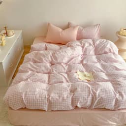 Pink Duvet Cover Set Classic Plaid Twin Queen Size Girls Boys Flat Sheet Pillowcase No Filler Soft Home Decor Bedding Set