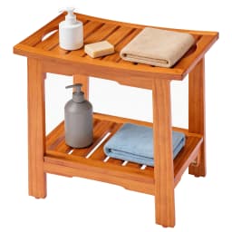 MCQ 14 Inch to 18 Inch Wooden Bathroom Chair with Storage Shelf Waterproof Shower Bench Handles 300 LBS Capacity Showering Seat for Home