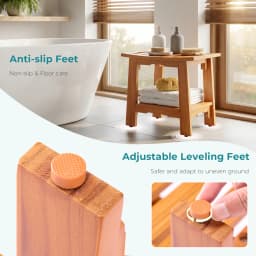 MCQ 14 Inch to 18 Inch Wooden Bathroom Chair with Storage Shelf Waterproof Shower Bench Handles 300 LBS Capacity Showering Seat for Home