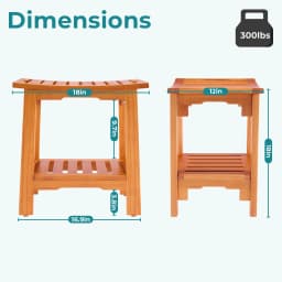 MCQ 14 Inch to 18 Inch Wooden Bathroom Chair with Storage Shelf Waterproof Shower Bench Handles 300 LBS Capacity Showering Seat for Home