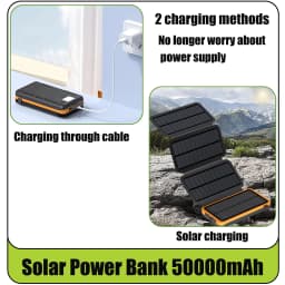 50000mAH Solar Power Bank Folding Solar Panels 5V 2A USB Output Portable Outdoor Camping Sun Power For IPhone Android