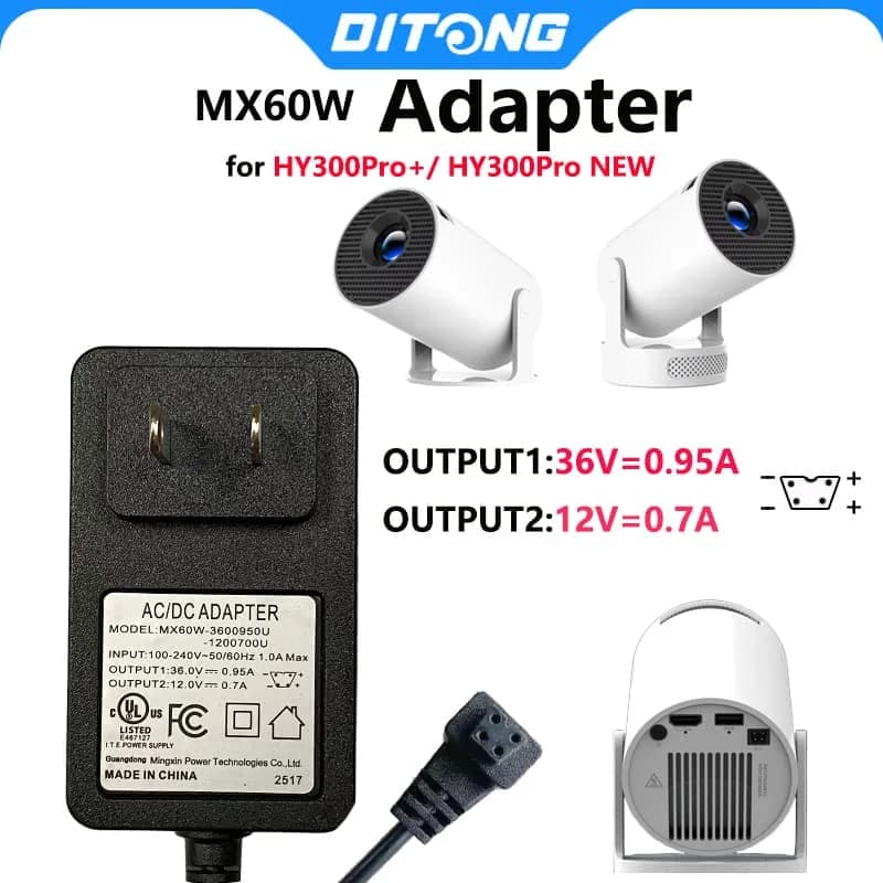 DITONG Projector Power Cord 1m/3m Power Adapter 36V Suitable for Magcubic HY300pro Pro+ Projector Accessories UK US EU AU