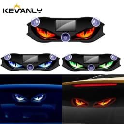 KEVANLY Solar Power Car Demon Eye Light Cool Flashing Warning Light Dynamic Safety Vehicle Signal Lights Universal
