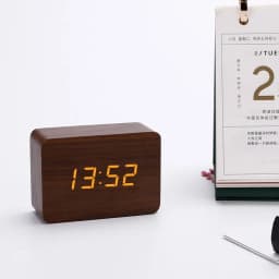 LED Desktop Clock Alarm Decoration Wooden Alarm Watch Table Voice Control Digital Wood Powered Electronic Desktop Clocks