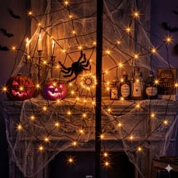 Halloween Spider Web Hanging Ornament LED String Lights 70LED 8 Modes Battery For Ghost Festival Home Party Wall Decoration