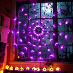 Halloween Spider Web Hanging Ornament LED String Lights 70LED 8 Modes Battery For Ghost Festival Home Party Wall Decoration