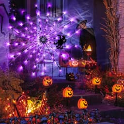 Halloween Spider Web Hanging Ornament LED String Lights 70LED 8 Modes Battery For Ghost Festival Home Party Wall Decoration